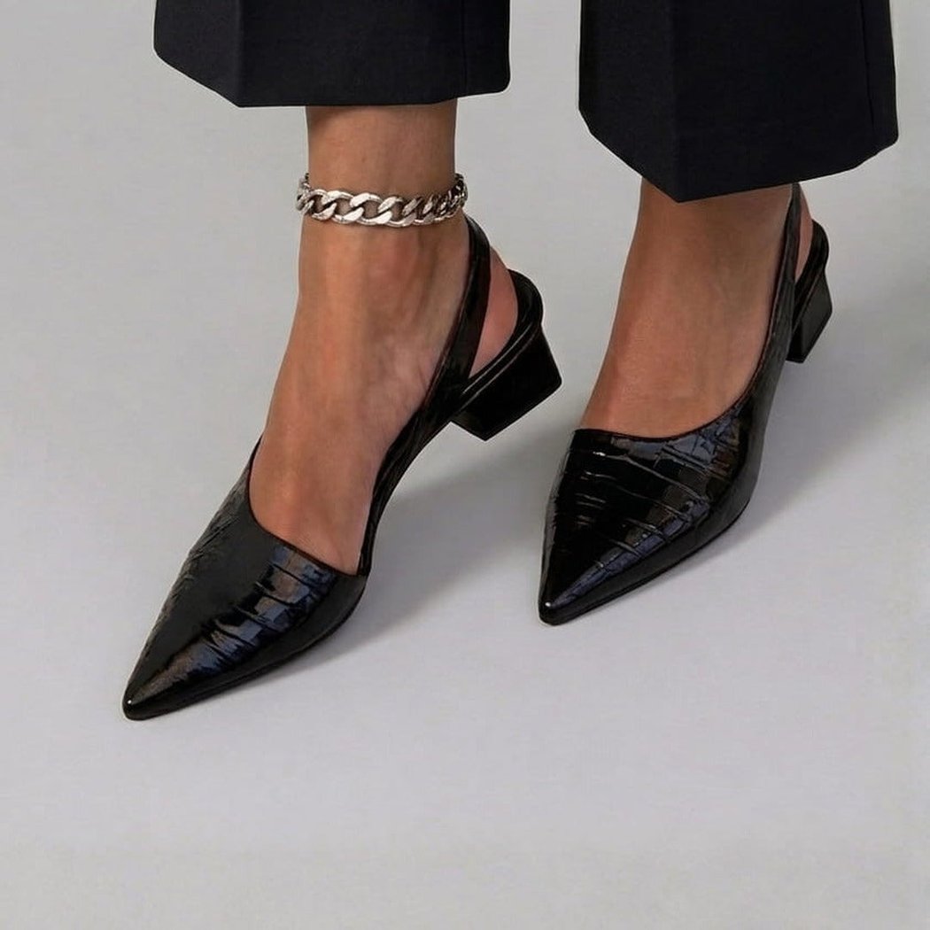 Paige Pointed Slingback Pumps with Block Heel in black, another view
