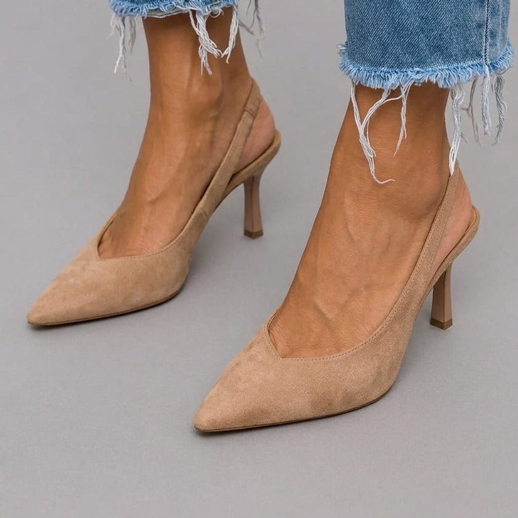 Stella Pointed Slingback Heels in beige, another view
