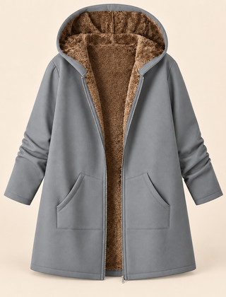 Evelyn cozy lined hooded coat in Light Gray