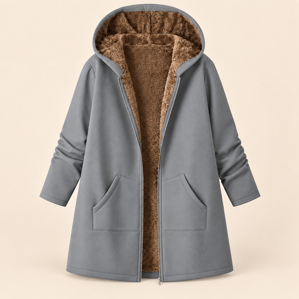 Evelyn cozy lined hooded coat in Light Gray
