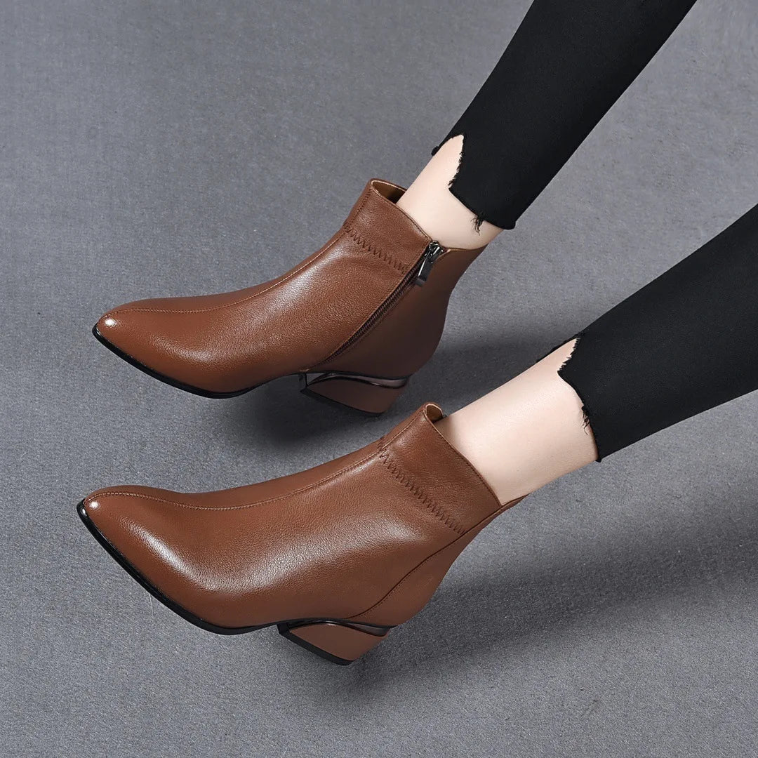 Cressida | Pointed-Toe Low Heel Ankle Boots