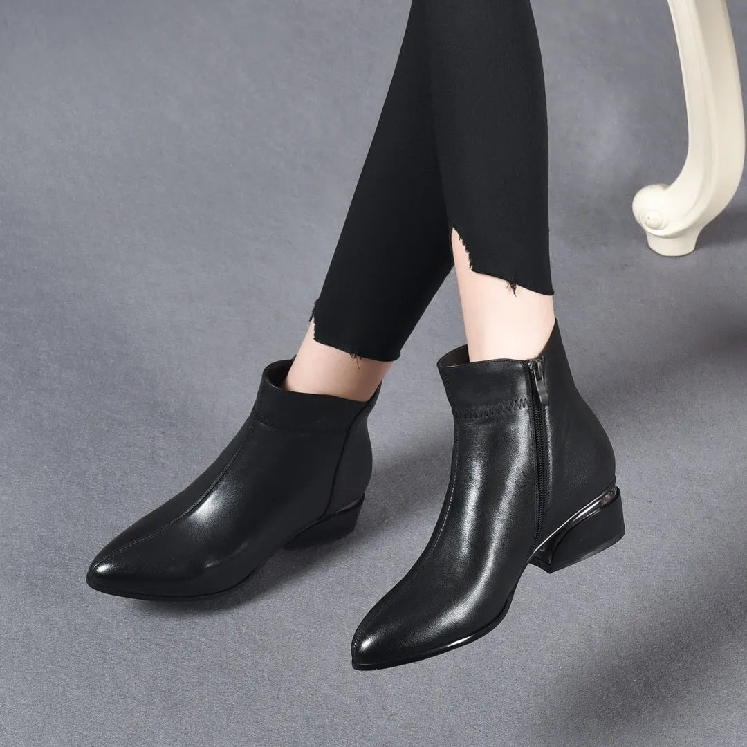 Cressida | Pointed-Toe Low Heel Ankle Boots