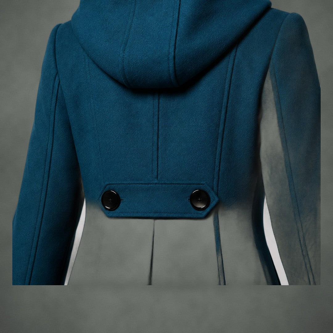 Ginette hooded swing coat, detail