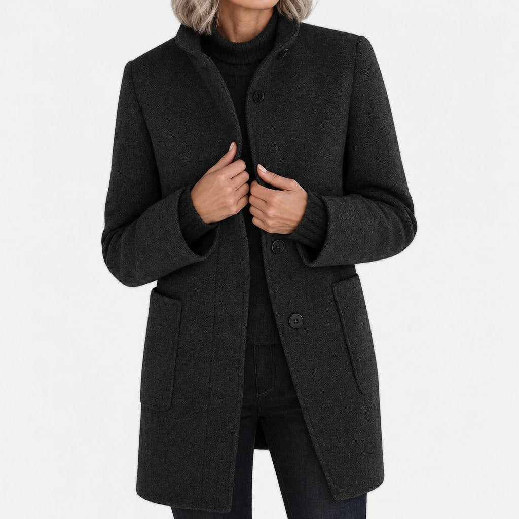 Bettina classic stand collar coat in black