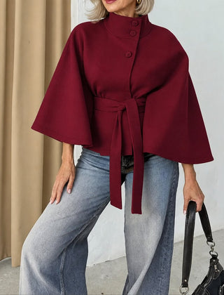 Arlette belted cape coat in burgundy