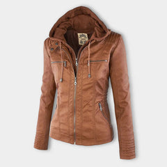 Flavia Jacket in camel, hood up