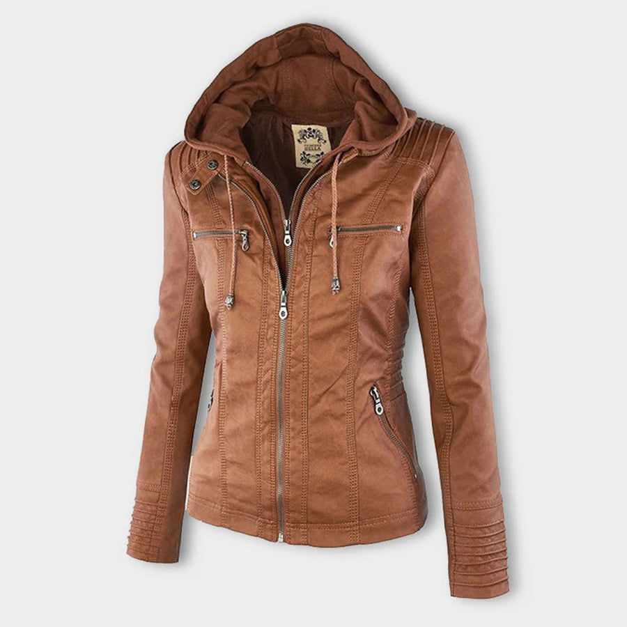 Flavia Jacket in camel, hood up