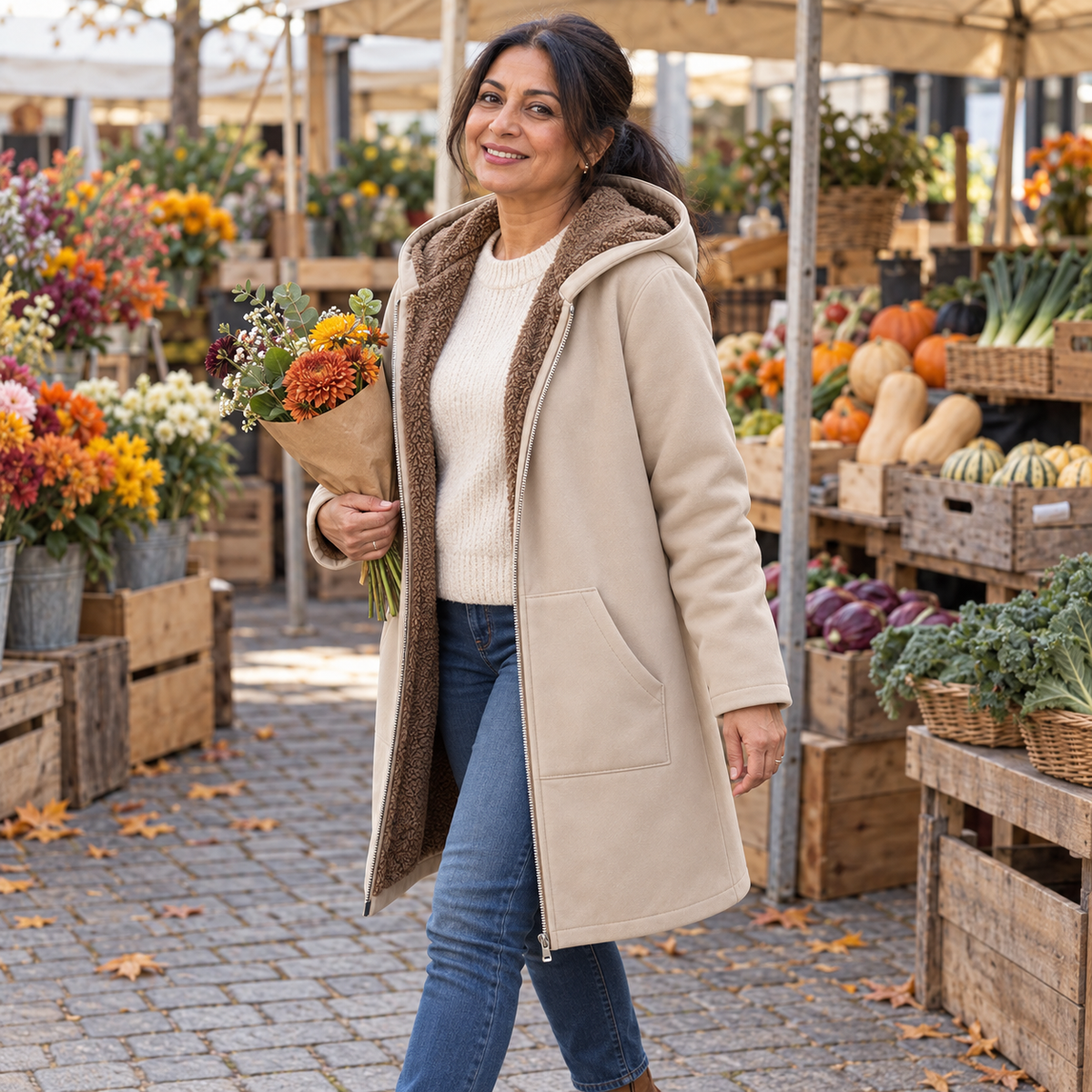 Evelyn cozy lined hooded coat