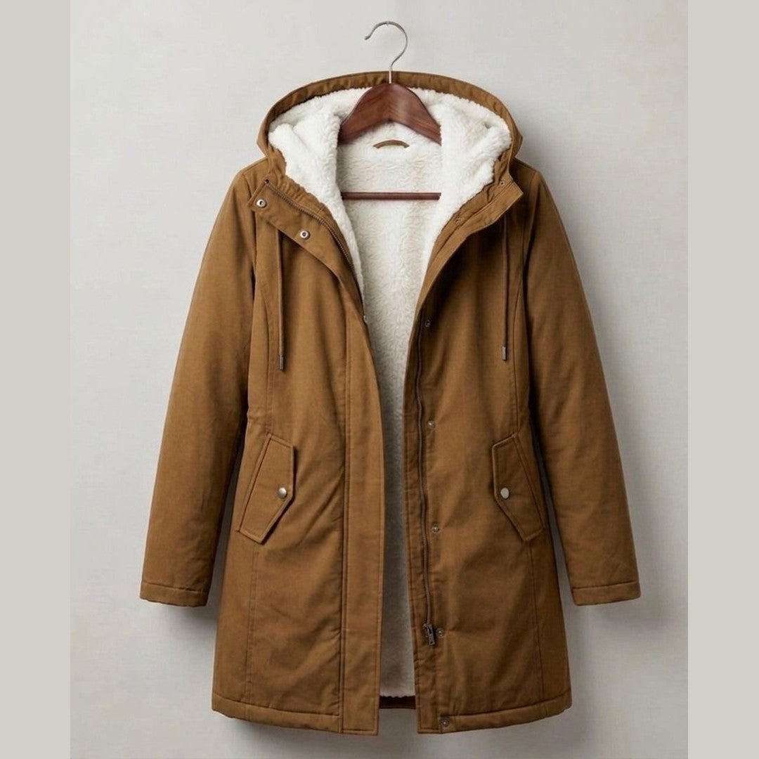 Marguerite cozy hooded parka in camel