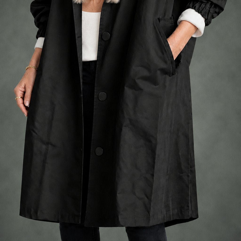 Apolline hooded long trench in black