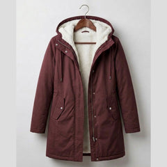Marguerite cozy hooded parka in burgundy