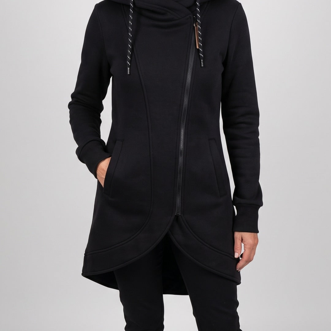 Nora coat in black, front view