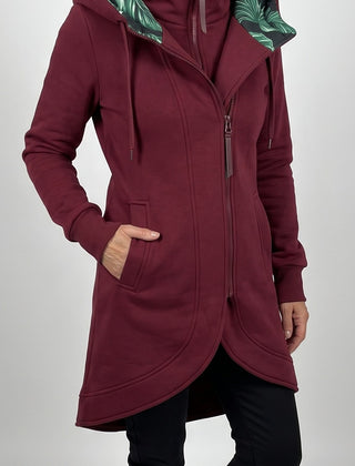 Nora coat in burgundy, front view