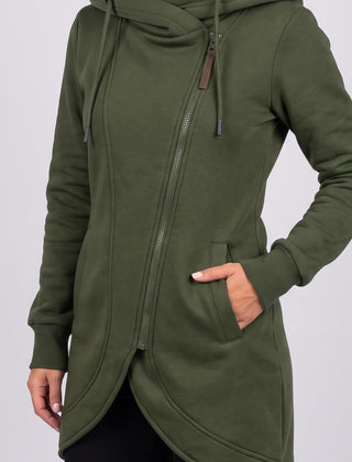 Nora coat in green, front view