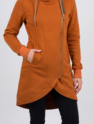 Nora coat in orange, front view