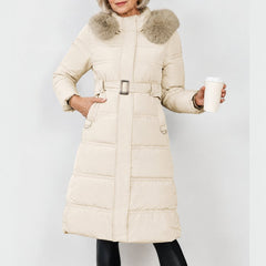 Solange long belted puffer coat in off white