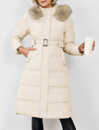 Solange long belted puffer coat in off white