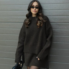 Beatrice two-piece sweater and skirt in Brown
