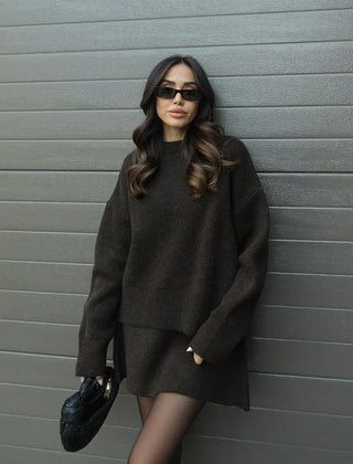 Beatrice two-piece sweater and skirt in Brown