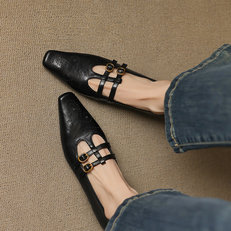 Ceyla | Brogue Double-Strap Mary Jane Flats