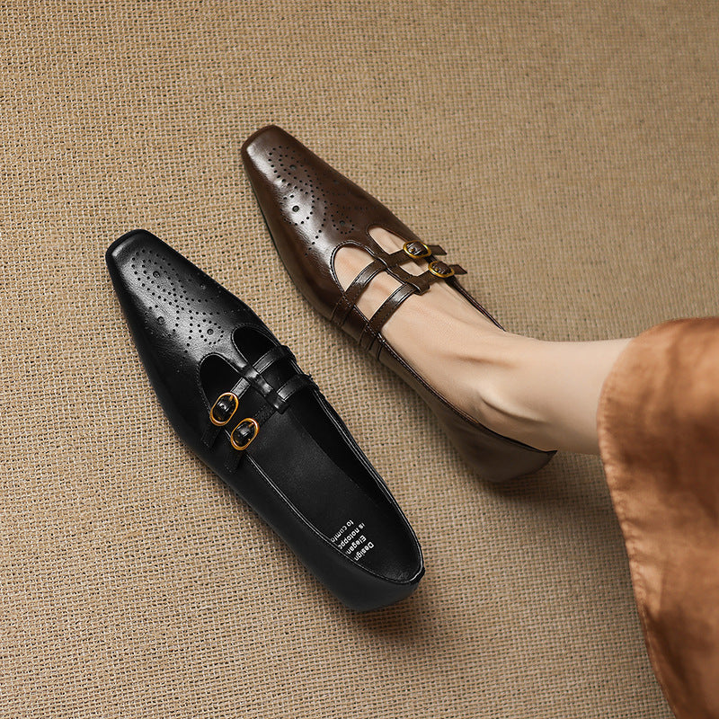 Ceyla | Brogue Double-Strap Mary Jane Flats