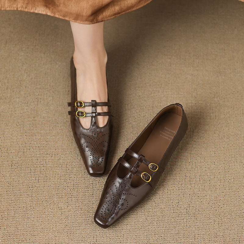 Ceyla | Brogue Double-Strap Mary Jane Flats