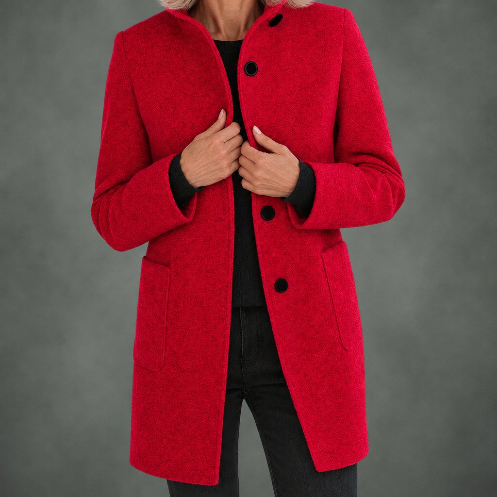 Clotilde stand collar midi coat in red