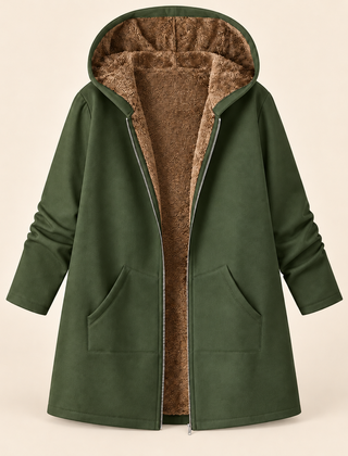 Evelyn cozy lined hooded coat in Green