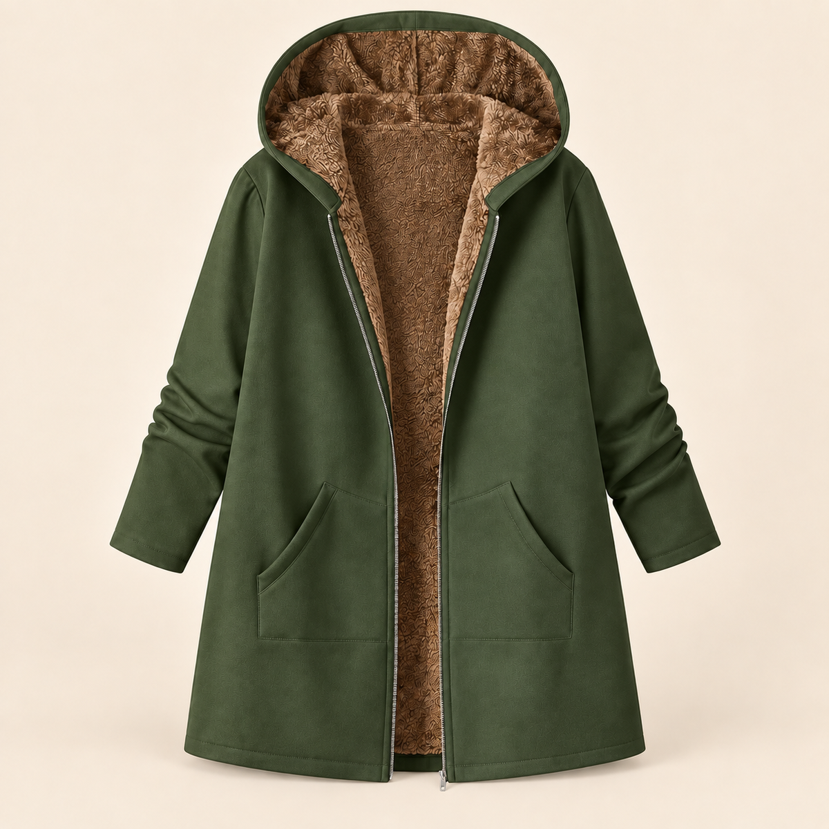 Evelyn cozy lined hooded coat in Green