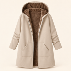 Evelyn cozy lined hooded coat in Khaki