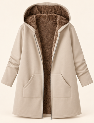 Evelyn cozy lined hooded coat in Khaki