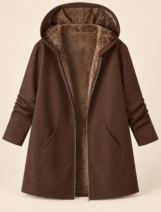Evelyn cozy lined hooded coat in Coffee Brown