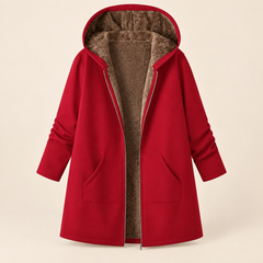 Evelyn cozy lined hooded coat in Red