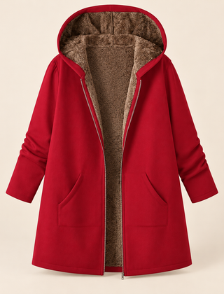 Evelyn cozy lined hooded coat in Red