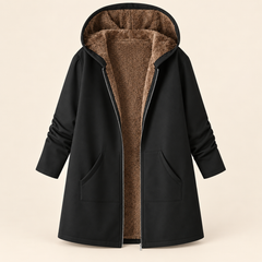 Evelyn cozy lined hooded coat in Black