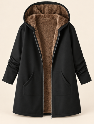 Evelyn cozy lined hooded coat in Black