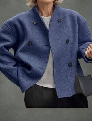 Blandine short double-breasted coat in blue