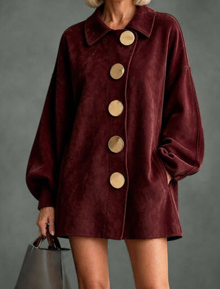 Genevieve big button swing coat in burgundy