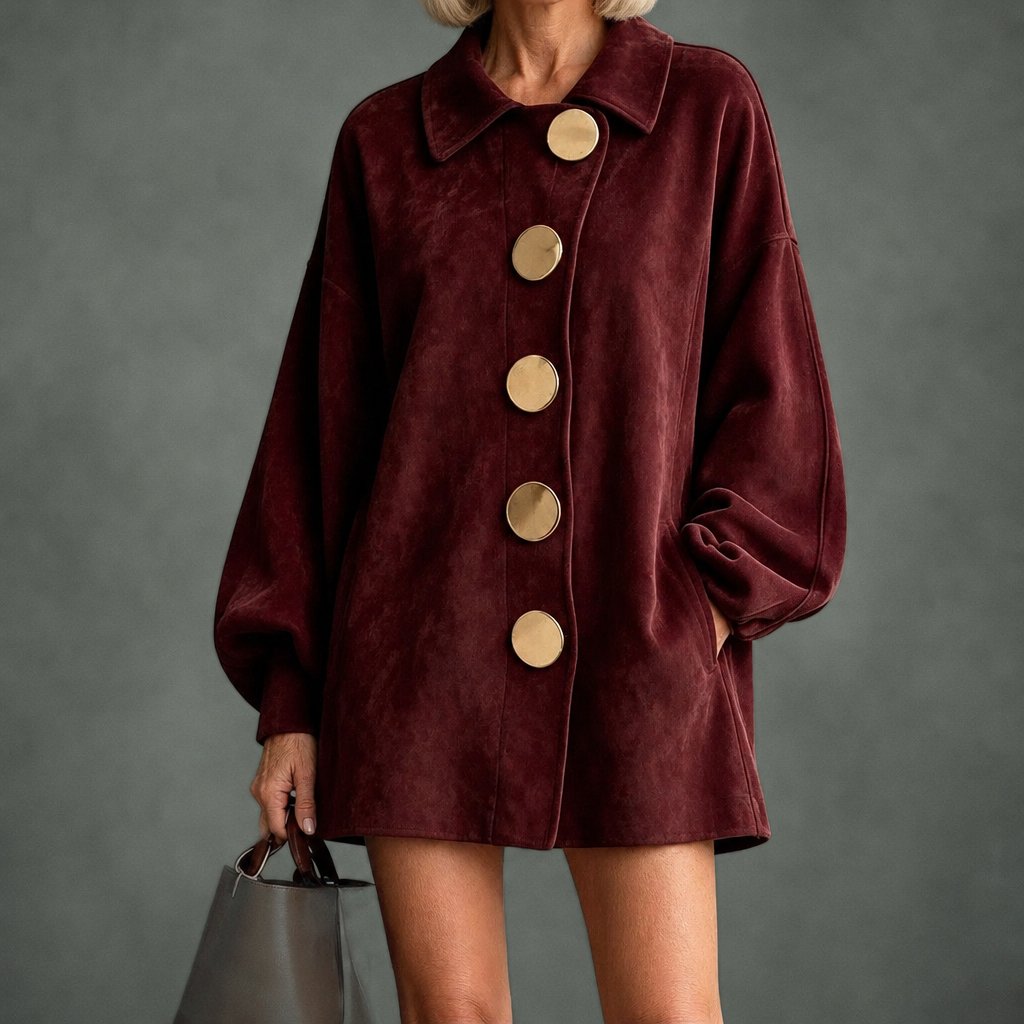 Genevieve big button swing coat in burgundy