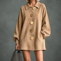 Genevieve big button swing coat in beige
