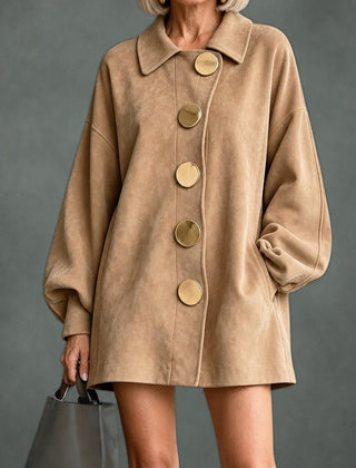Genevieve big button swing coat in beige