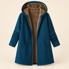 Evelyn cozy lined hooded coat in Military Blue