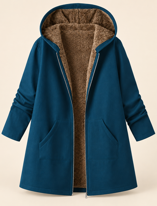 Evelyn cozy lined hooded coat in Military Blue