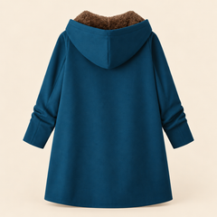 Evelyn cozy lined hooded coat in Military Blue