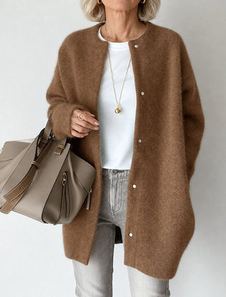 Rosalind relaxed collarless coat in brown