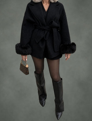 Paulette cozy wrap coat in black