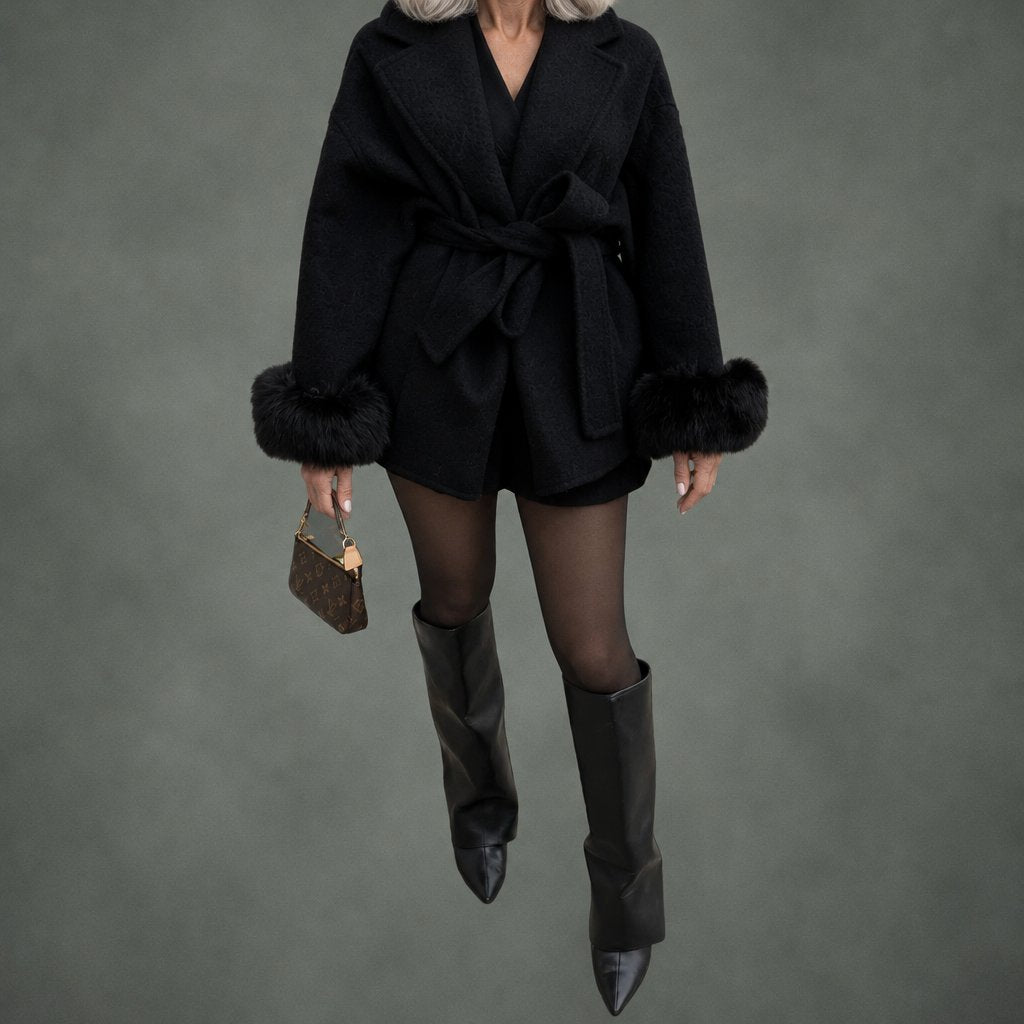 Paulette cozy wrap coat in black