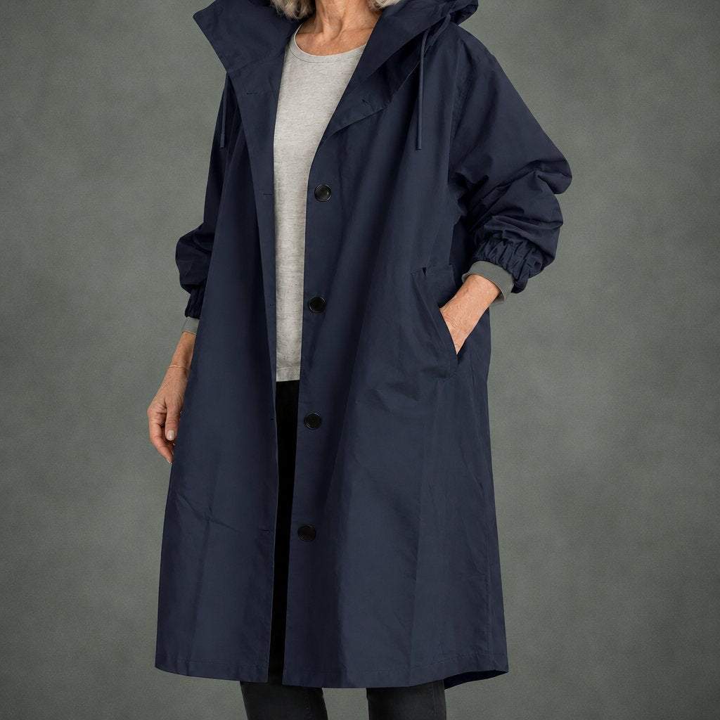 Apolline hooded long trench in navy