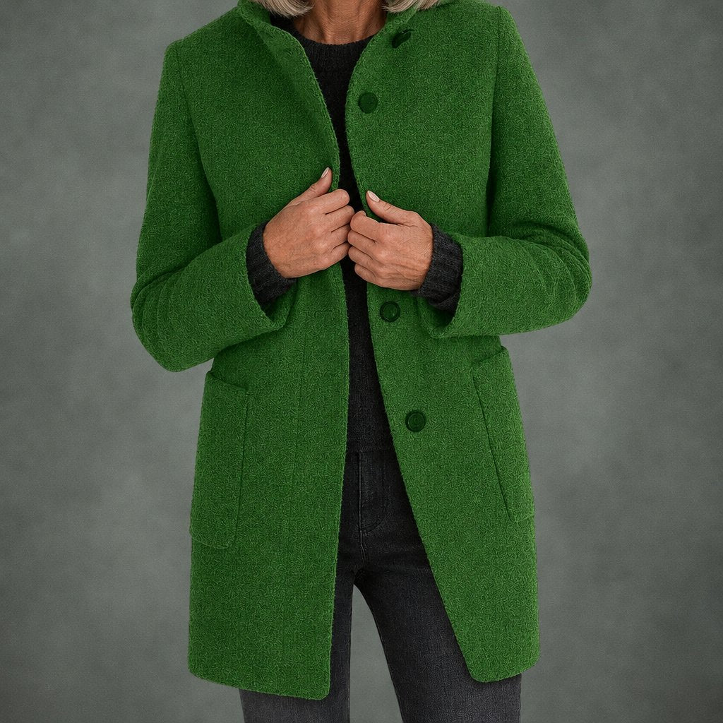 Clotilde stand collar midi coat in green