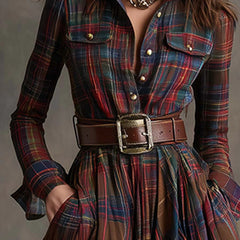 Carolina | Long Plaid Dress with Collar and Belt